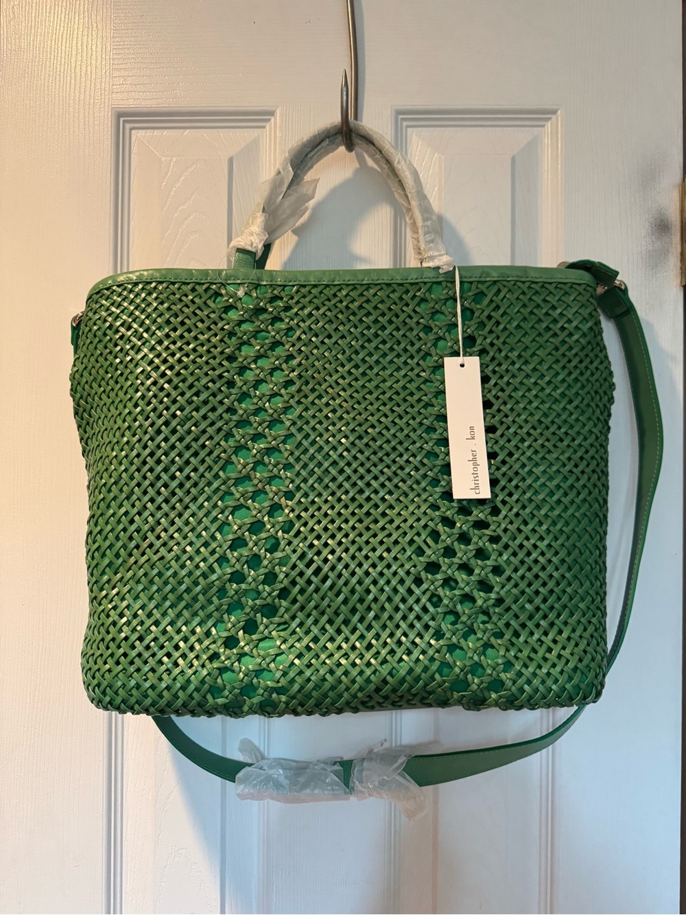 Christopher Kane Green Woven Leather Tote with Shoulder Strap